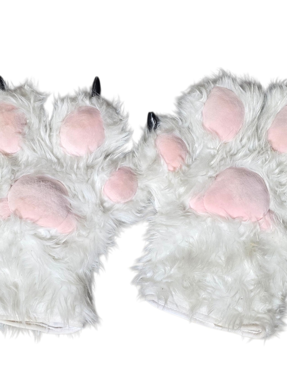 White Plush Bear Paw Gloves with Pink Pads